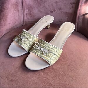 KATE SPADE Savannah Raffia Beige Pink Leather Heel Sandals Sz 11 Women Heels 2”